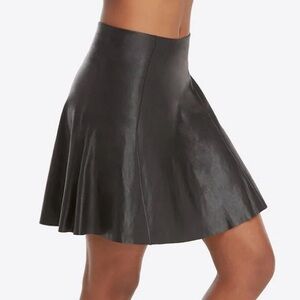 SPANX black faux leather skater skirt